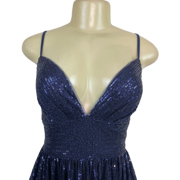 JJ’s House Navy Sequin Fit & Flare Cocktail Dress W/ Spaghetti Straps Sz 6 - New - Picture 4 of 10